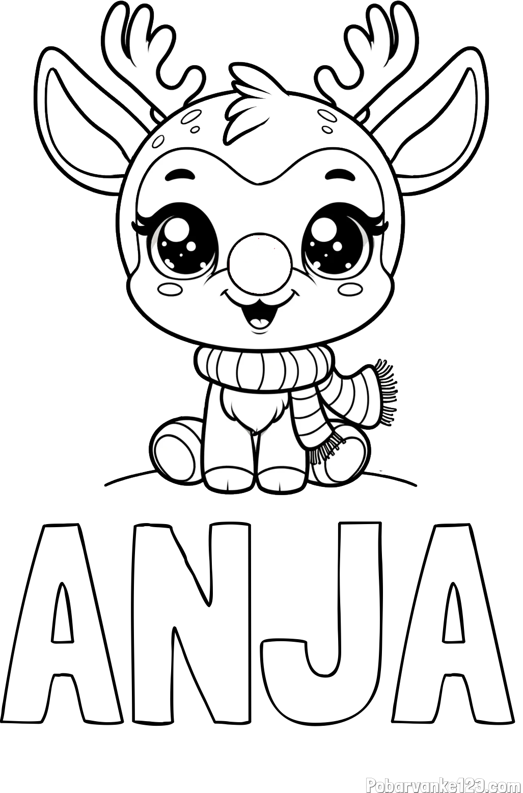 Pobarvanka imena ANJA in otroška pobarvanka jelenčka Rudolfa s šalom okoli vratu