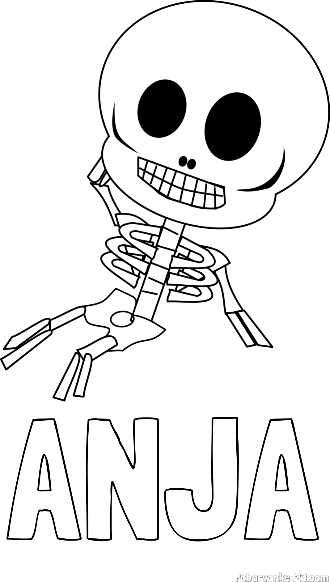 Pobarvanka imena ANJA in otroška pobarvanka okostnjaka