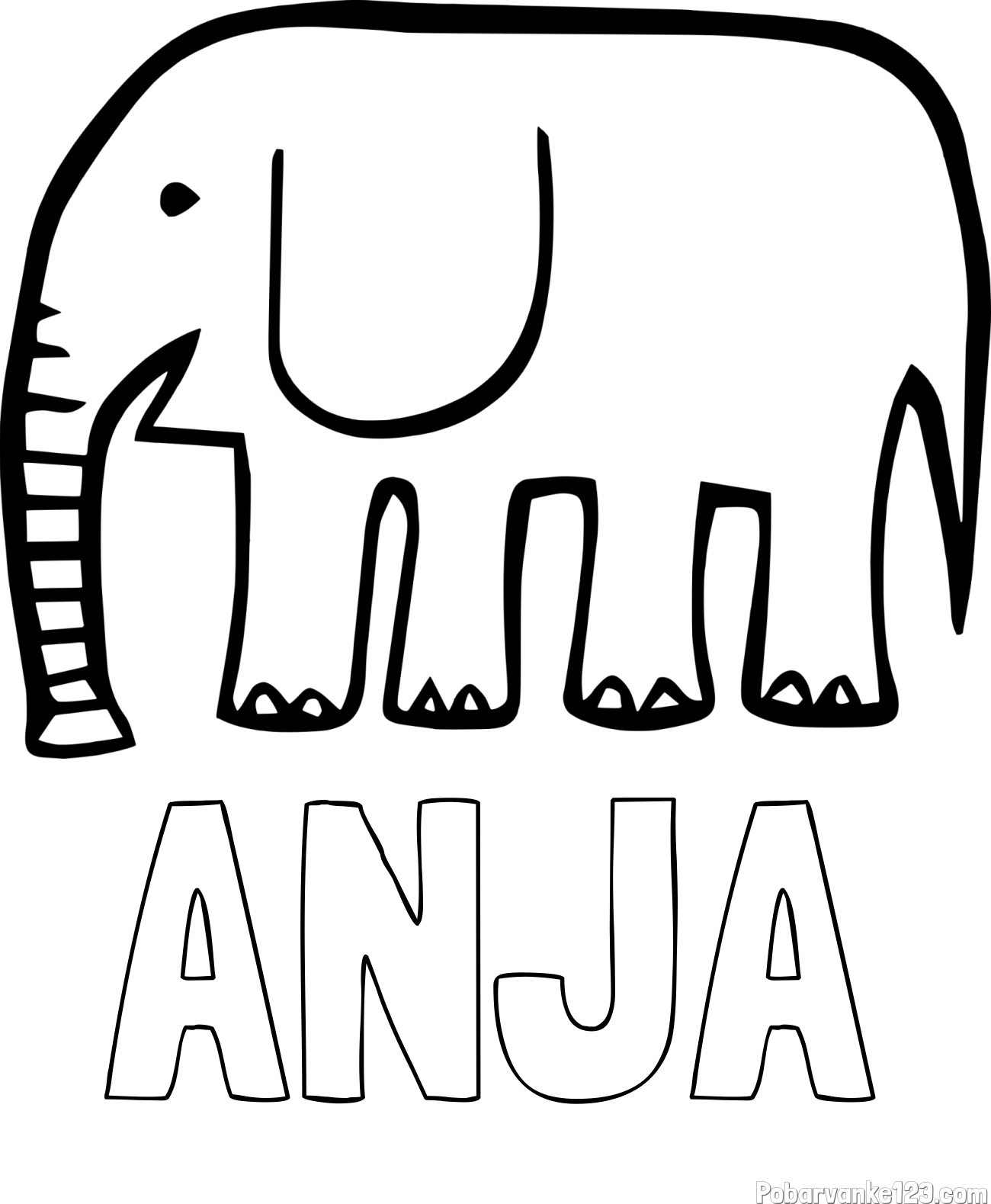 Pobarvanka imena ANJA in otroška pobarvanka slona