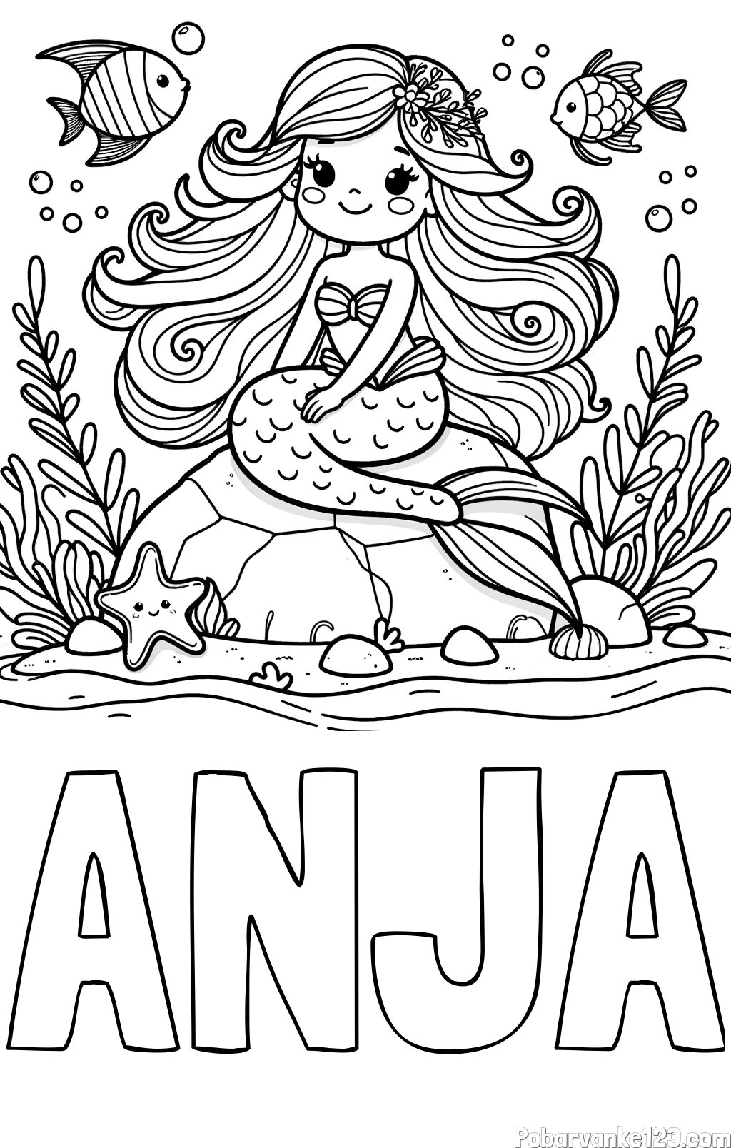 Pobarvanka imena ANJA in pobarvanka prikupne male morske deklice
