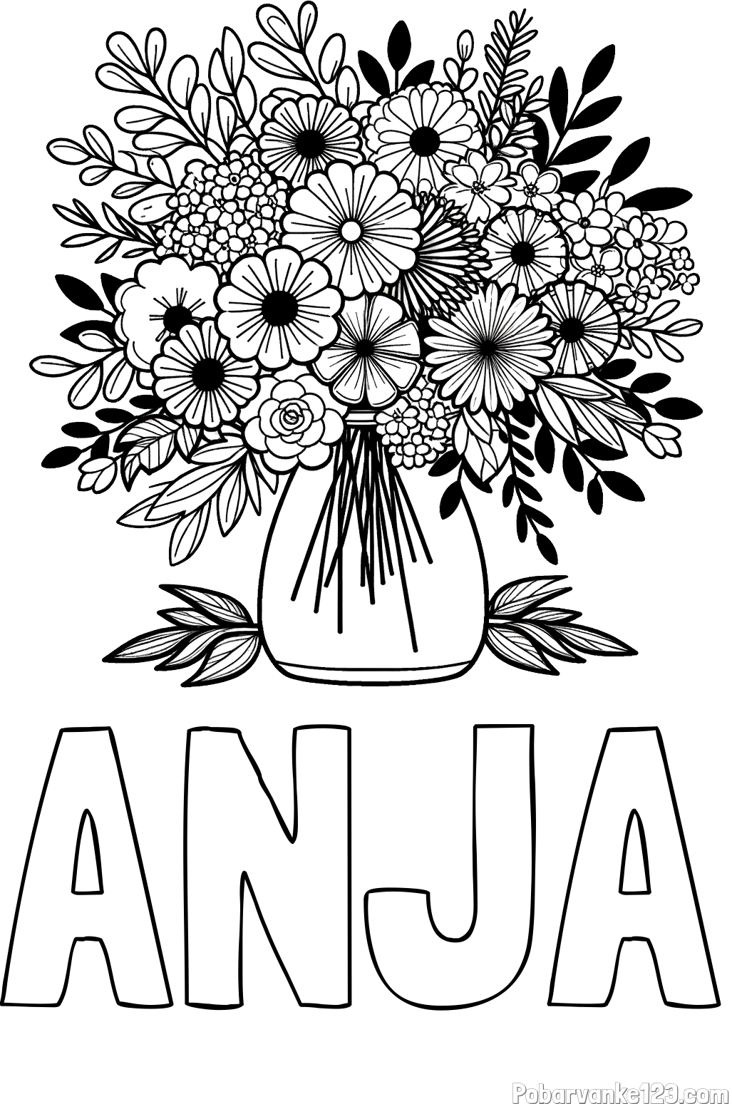 Pobarvanka imena ANJA in pobarvanka veliekga šopka rož