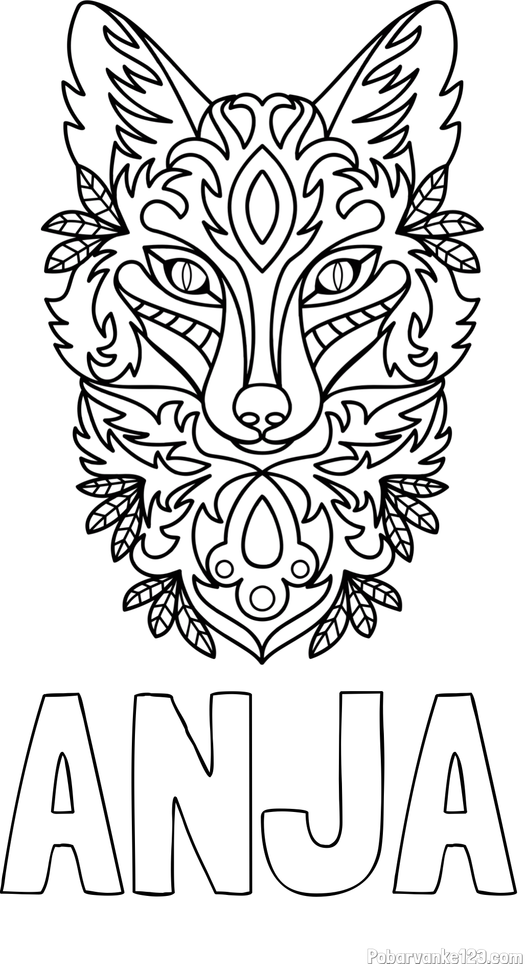 Pobarvanka imena ANJA in pobarvanka volka - mandale