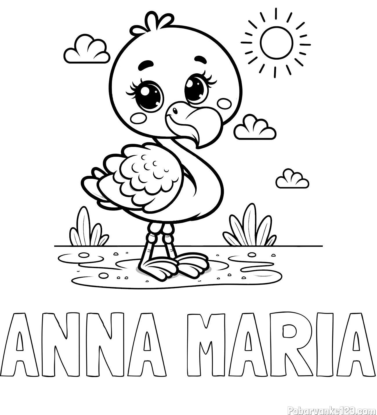 Pobarvanka imena ANNA MARIA in pobarvanka ljubkega flaminga