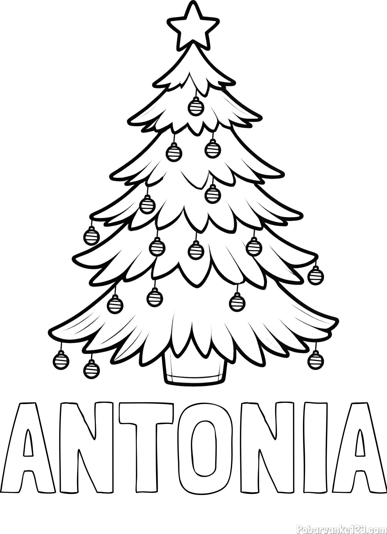 Pobarvanka imena ANTONIA in pobarvanka božične jelke z božično zvezdico in bunkicami