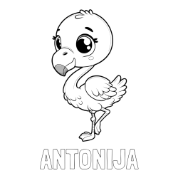 Online izdelana pobarvanka - Pobarvanka imena ANTONIJA in otroška pobarvanka flaminga