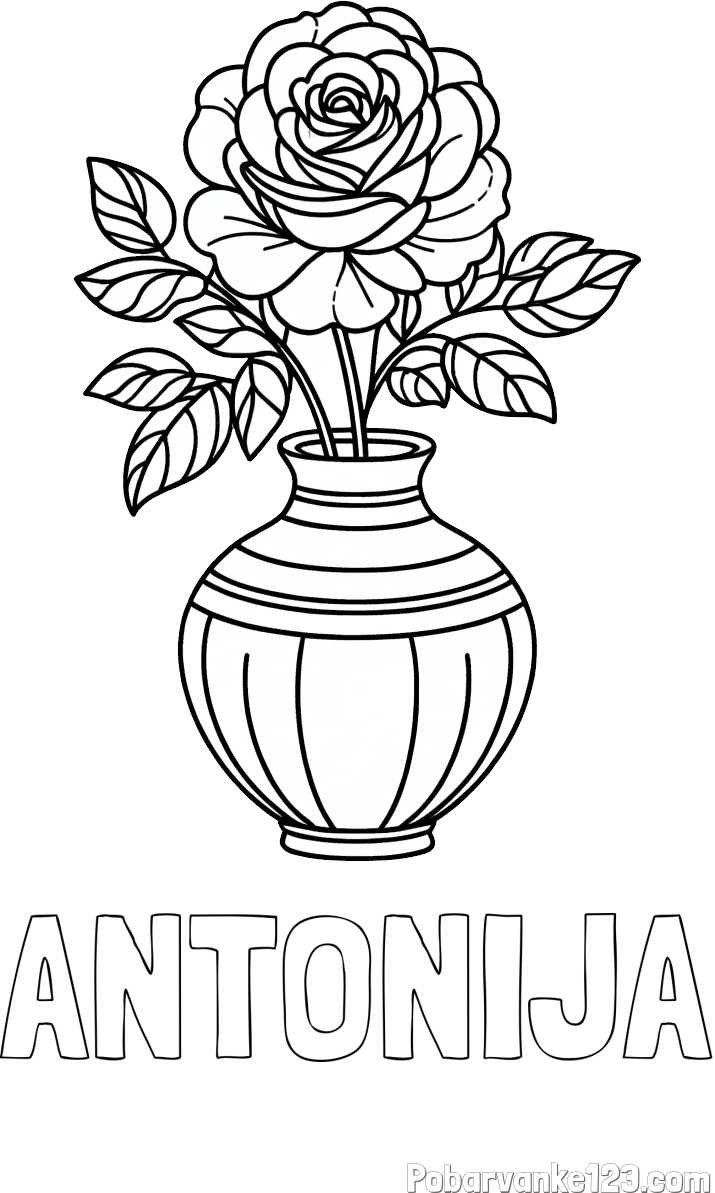 Pobarvanka imena ANTONIJA in pobarvanka vrtnice v vazi