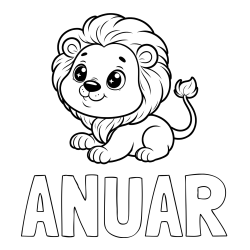 Online izdelana pobarvanka - Pobarvanka imena ANUAR in pobarvanka igrivega levčka