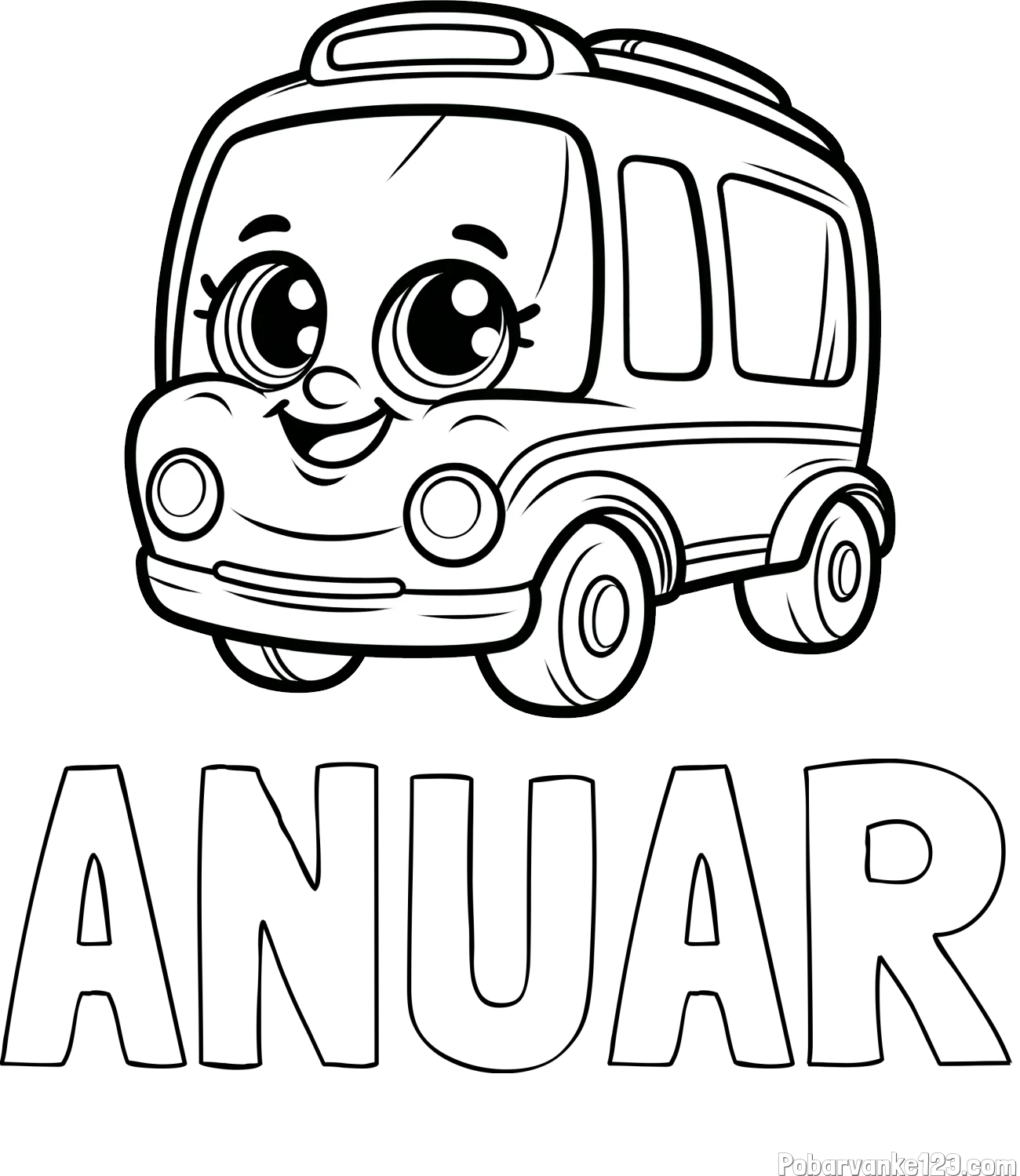 Pobarvanka imena ANUAR in pobarvanka nasmejanega avtobusa