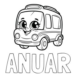 Online izdelana pobarvanka - Pobarvanka imena ANUAR in pobarvanka nasmejanega avtobusa