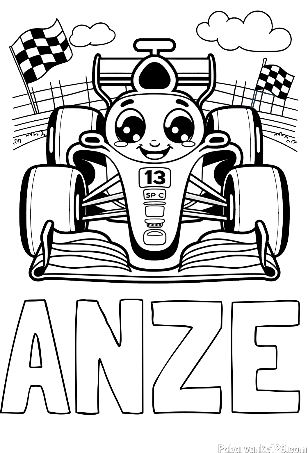 Pobarvanka imena ANŽE in otroška pobarvanka FORMULA 1