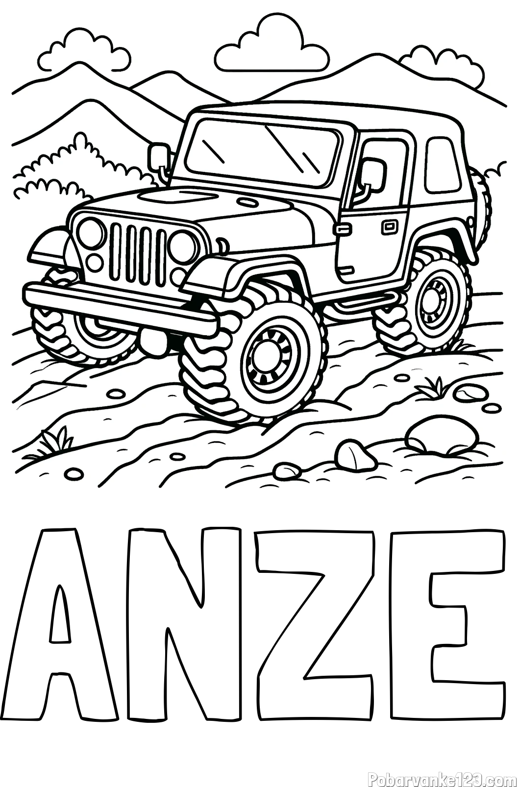 Pobarvanka imena ANZE in pobarvanka džipa na terenu