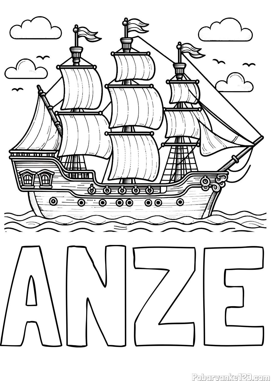 Pobarvanka imena ANŽE in pobarvanka stare gusarske ladje