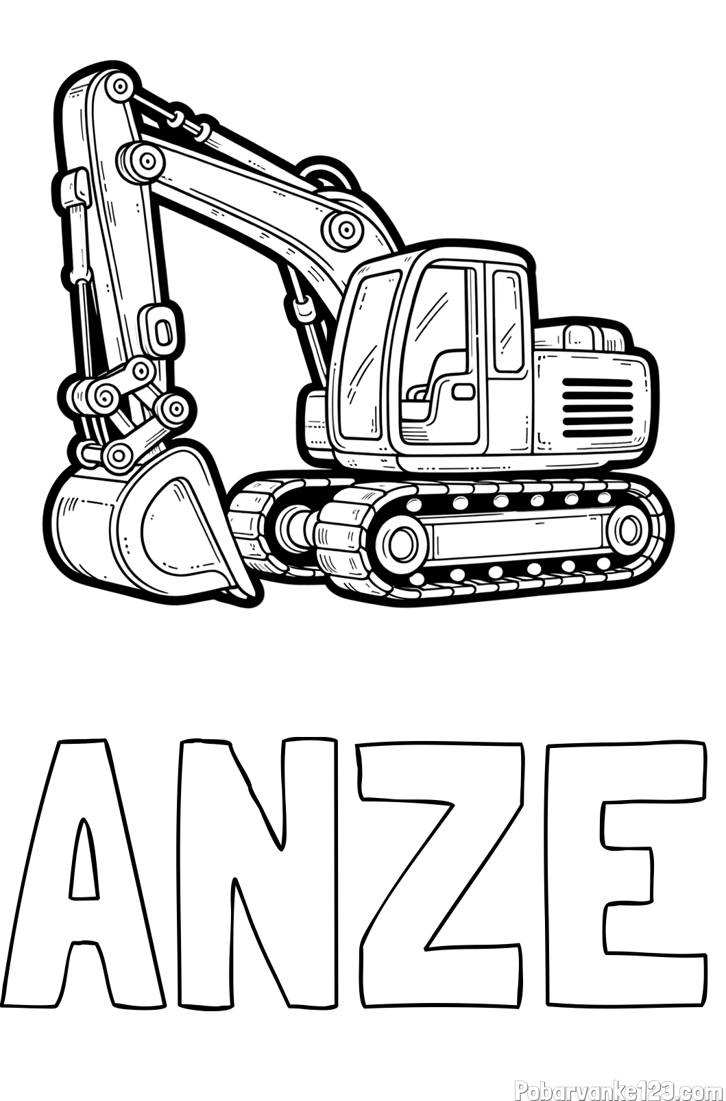 Pobarvanka imena ANŽE in pobarvanka velikega delovnega stroja - bagra