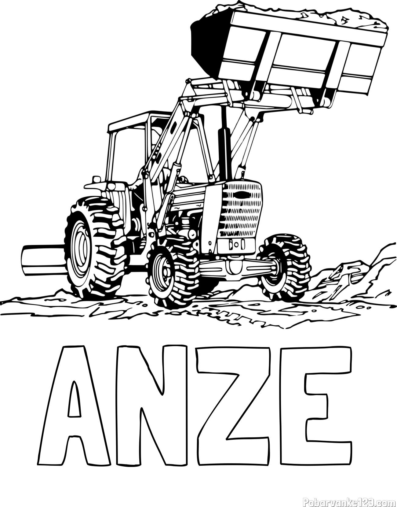 Pobarvanka imena ANŽE in pobarvanka velikega traktorja med prenosom zemljine