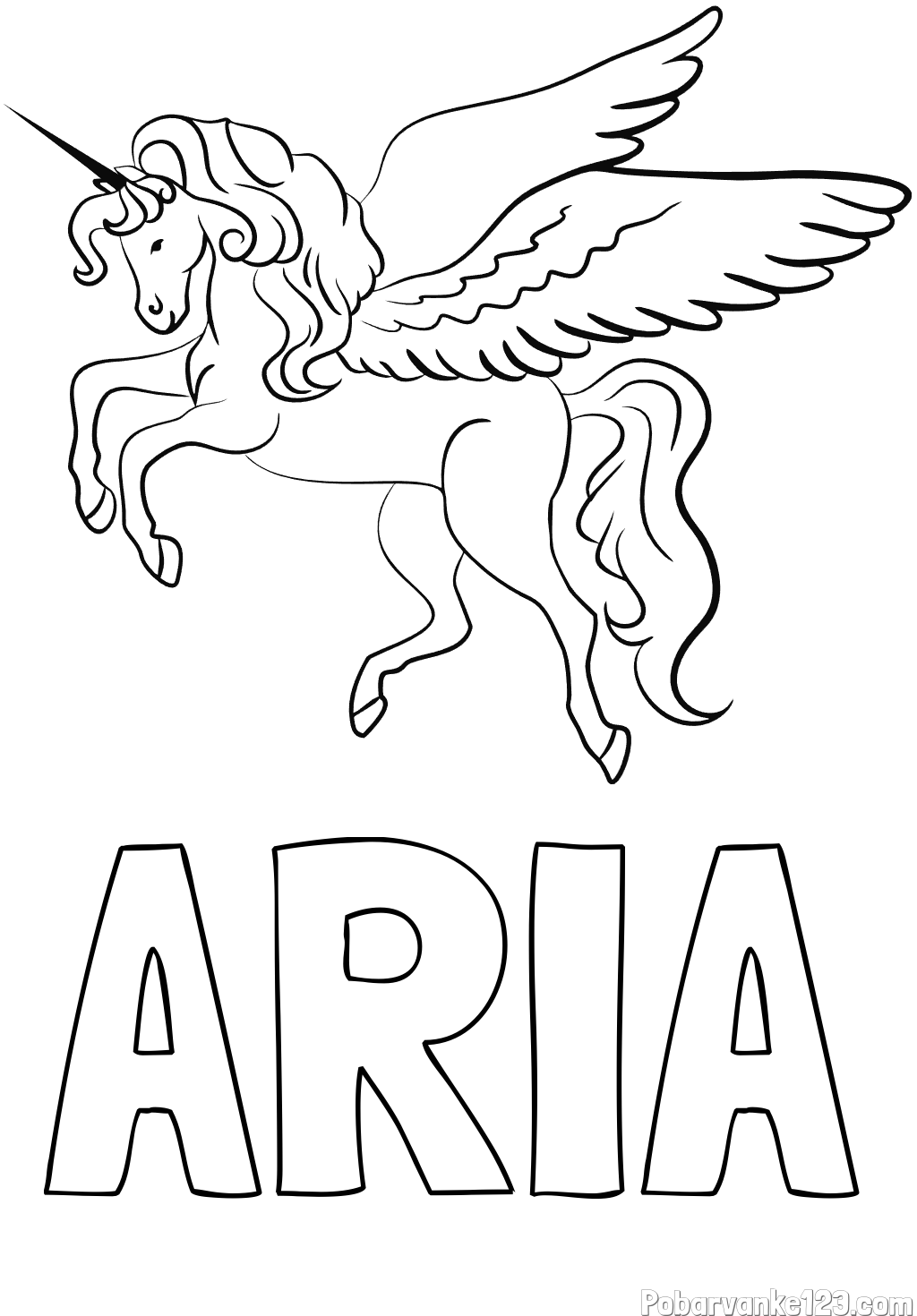 Pobarvanka imena ARIA in lepa pobarvanka samoroga