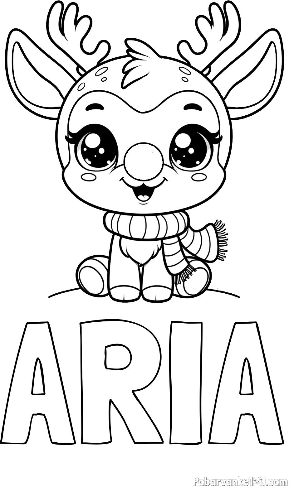 Pobarvanka imena ARIA in otroška pobarvanka jelenčka Rudolfa s šalom okoli vratu