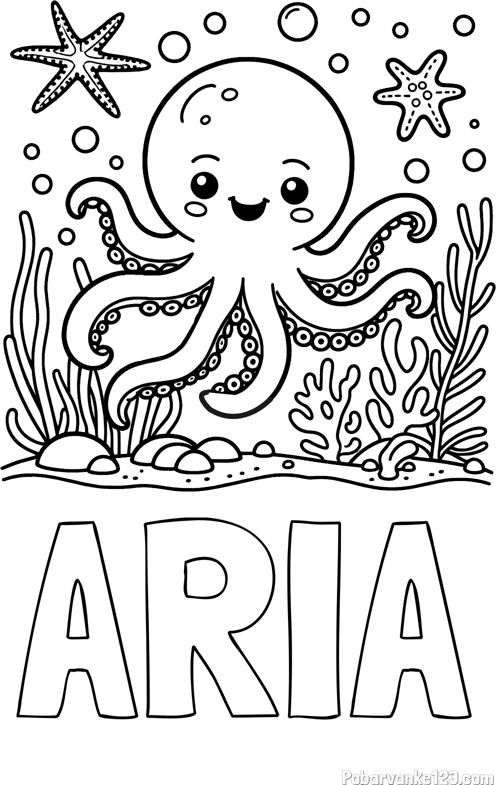 Pobarvanka imena ARIA in pobarvanka hobotnice