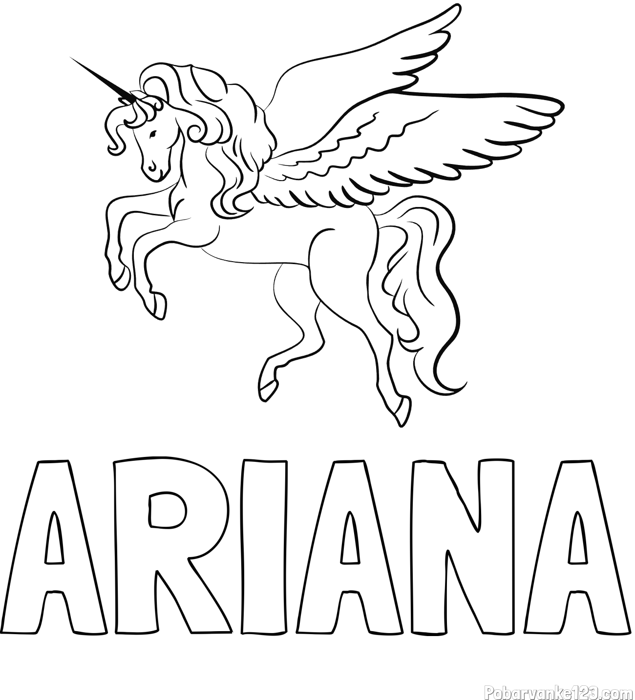 Pobarvanka imena ARIANA in lepa pobarvanka samoroga