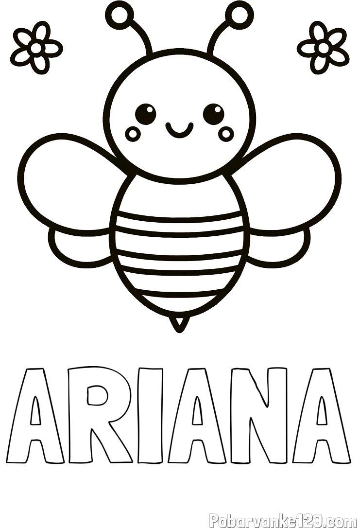 Pobarvanka imena ARIANA in otroška pobarvanka čebele