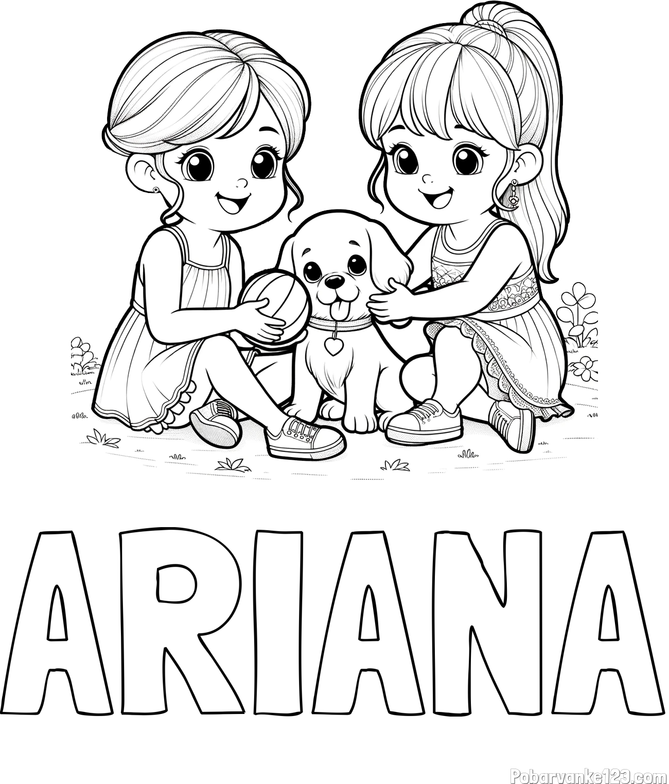 Pobarvanka imena ARIANA in pobarvanka prijateljic s kužkom