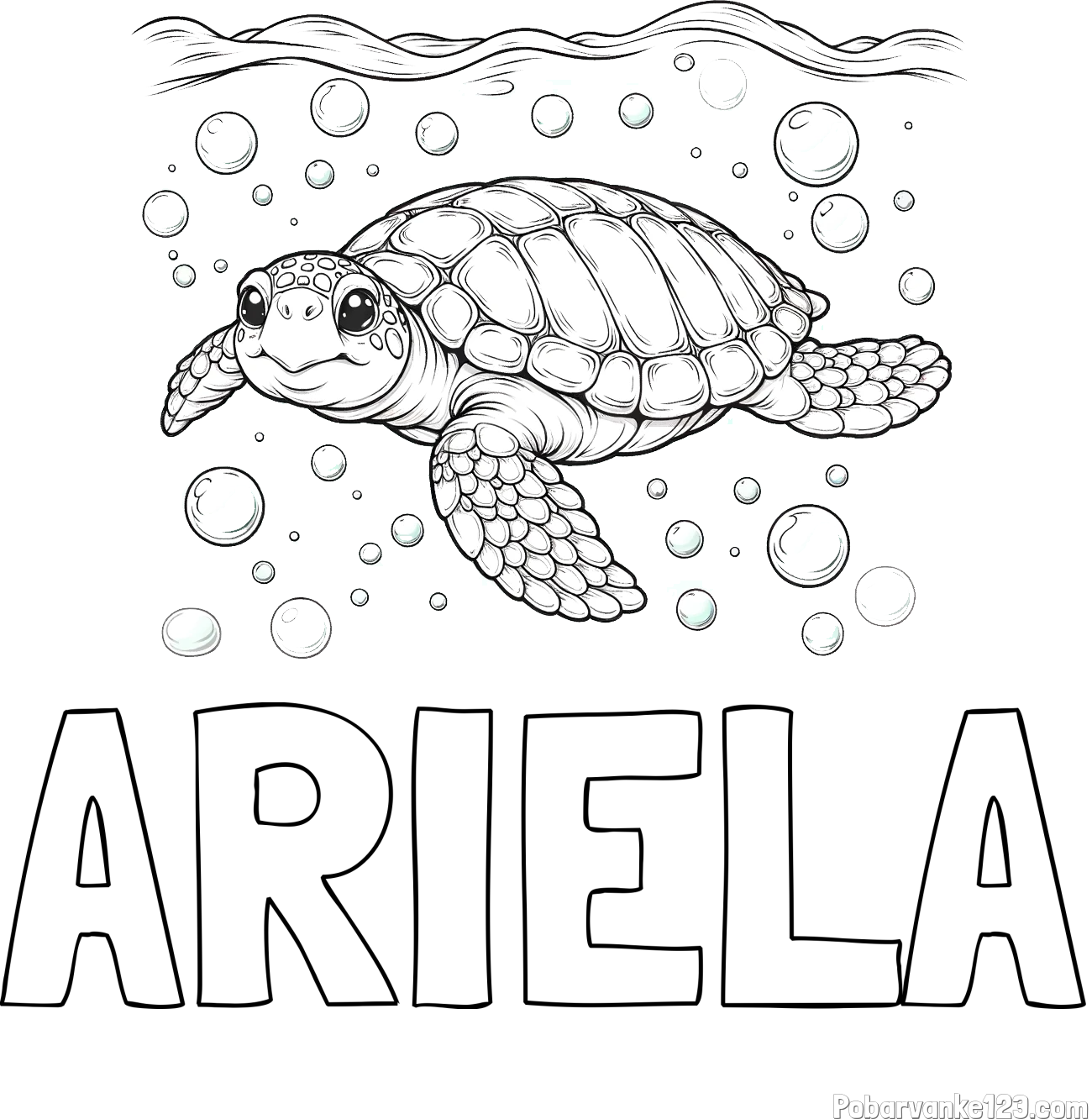 Pobarvanka imena ARIELA in pobarvanka želve v morju