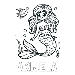 Online izdelana pobarvanka - Pobarvanka imena ARIJELA in pobarvanka male morske deklice in ribice