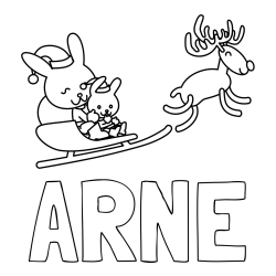 Pobarvanka imena ARNE in božične sani