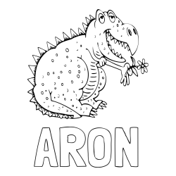 Online izdelana pobarvanka - Pobarvanka imena ARON in pobarvanka veselega dinozavra