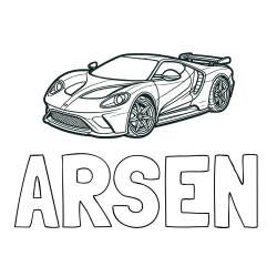 Online izdelana pobarvanka - Pobarvanka imena ARSEN in Športni avtomobil