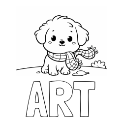 Online izdelana pobarvanka - Pobarvanka imena ART in pobarvanka prikupnega psička