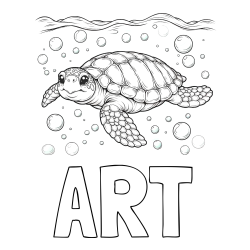 Online izdelana pobarvanka - Pobarvanka imena ART in pobarvanka želve v morju