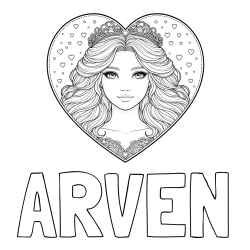 Online izdelana pobarvanka - Pobarvanka imena ARVEN in pobarvanka ljubke princese v srčku