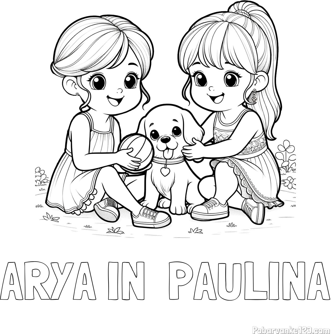 Pobarvanka imena ARYA IN  PAULINA in pobarvanka prijateljic s kužkom