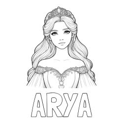 Pobarvanka imena ARYA ter ljubke princeske