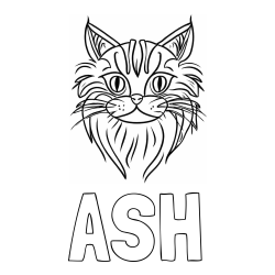 Online izdelana pobarvanka - Pobarvanka imena ASH in pobarvanka mačje glave