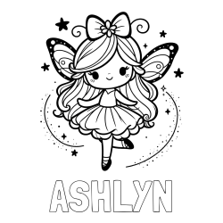 Online izdelana pobarvanka - Pobarvanka imena ASHLYN in ljubka čarobna vila