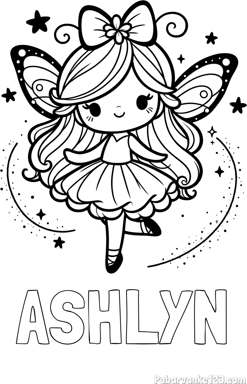 Pobarvanka imena ASHLYN in ljubka čarobna vila