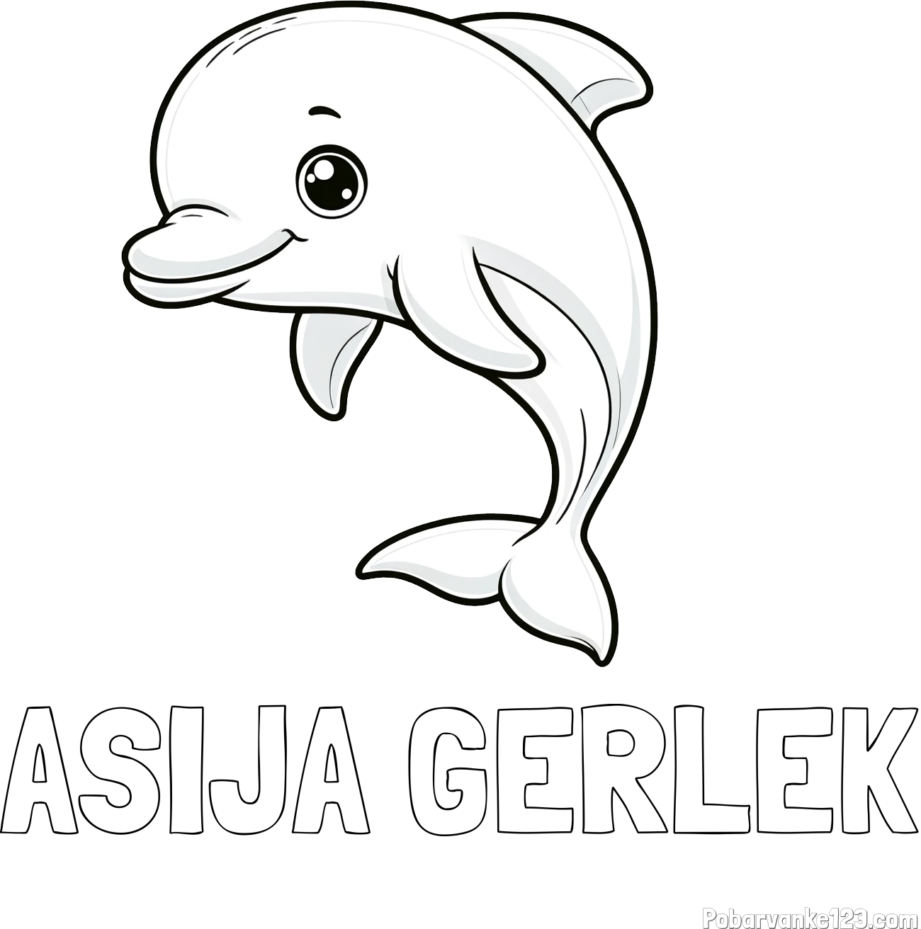 Pobarvanka imena ASIJA GERLEK in otroška pobarvanka ljubkega delfina