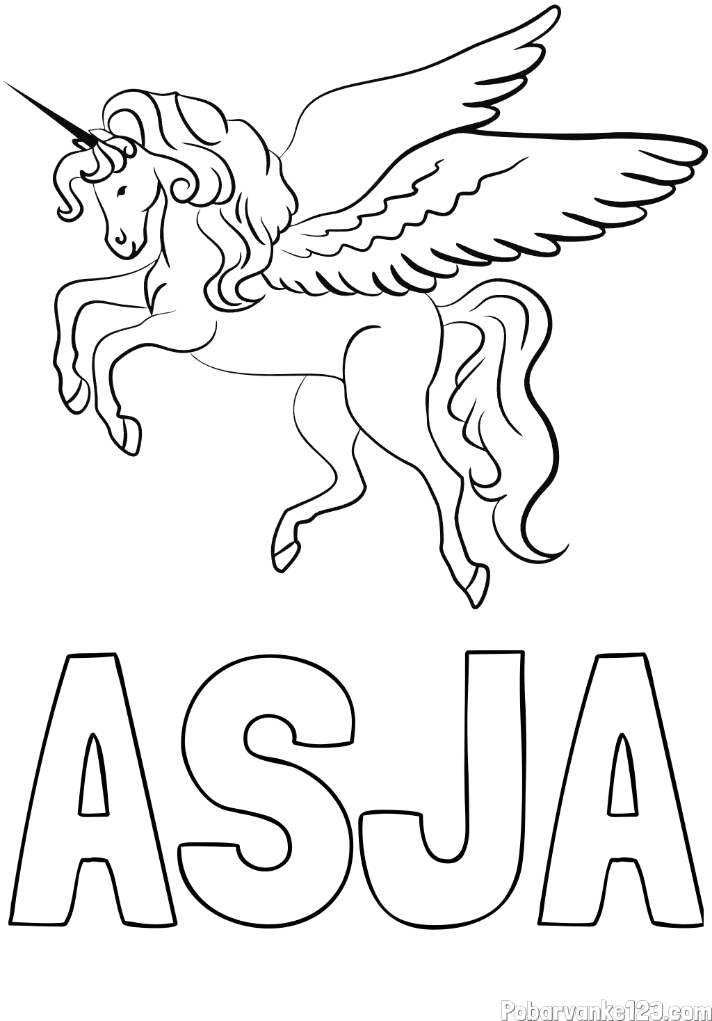 Pobarvanka imena ASJA in lepa pobarvanka samoroga