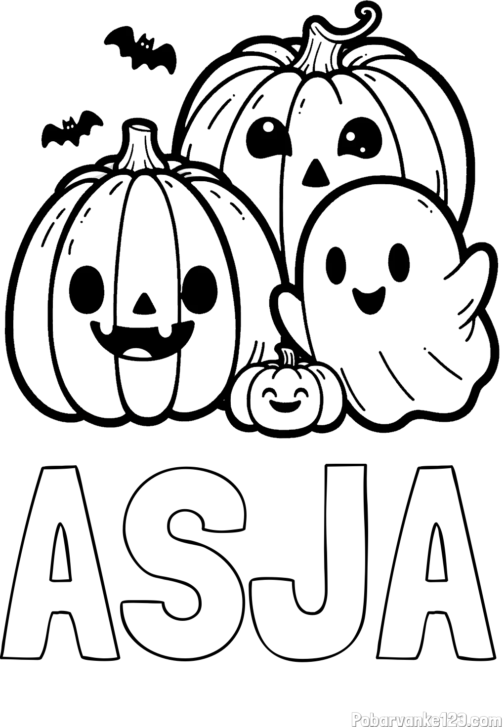 Pobarvanka imena ASJA in pobarvanka duhca in buč za noč čarovnic