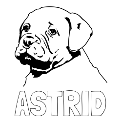 Online izdelana pobarvanka - Pobarvanka imena ASTRID in pobarvanka prikupnega bulldog mladička