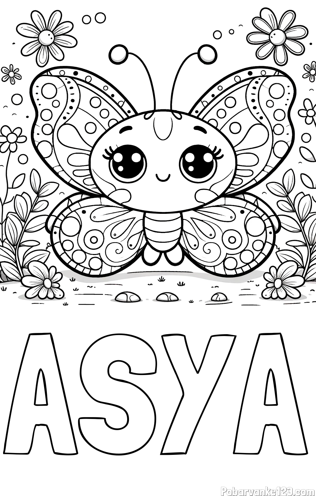 Pobarvanka imena ASYA in pobarvanka ljubkega metuljčka