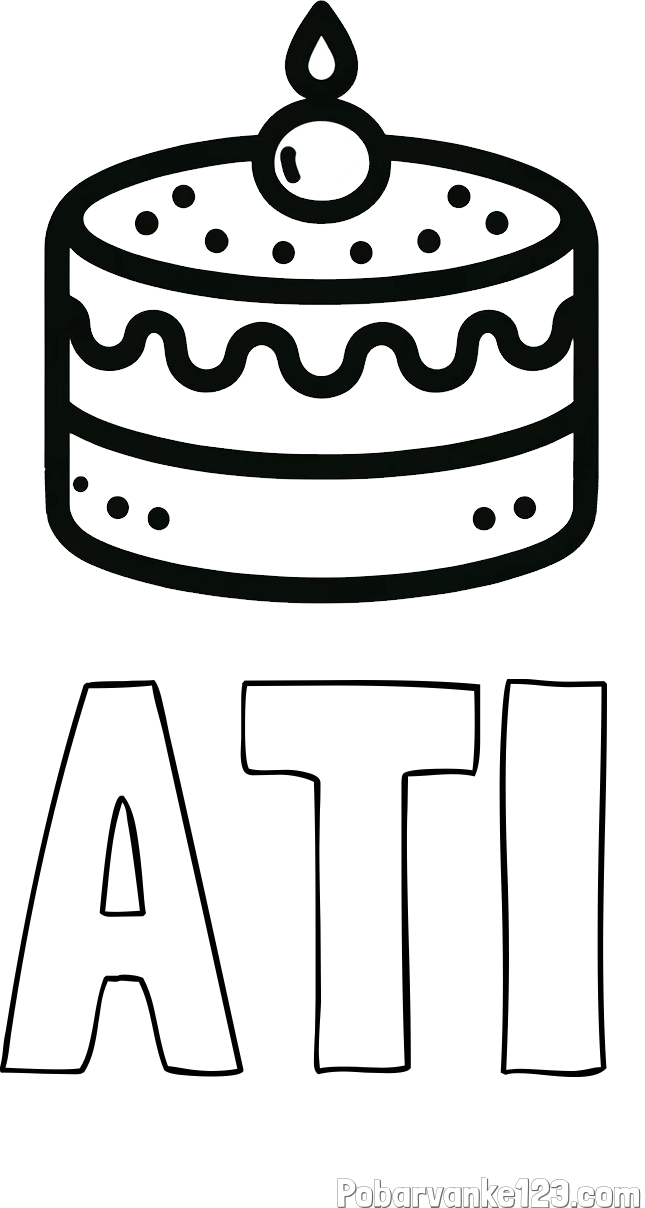Pobarvanka imena ATI in otroška pobarvanka majhne torte