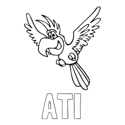 Online izdelana pobarvanka - Pobarvanka imena ATI in pobarvanka papagaja v letu