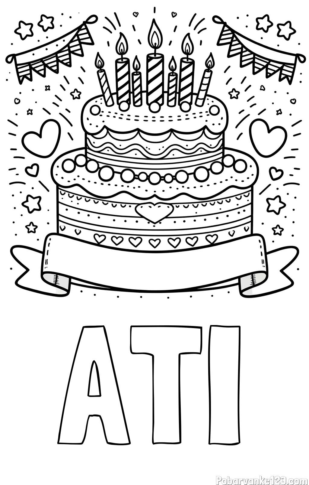 Pobarvanka imena ATI in pobarvanka velike torte za rojstni dan