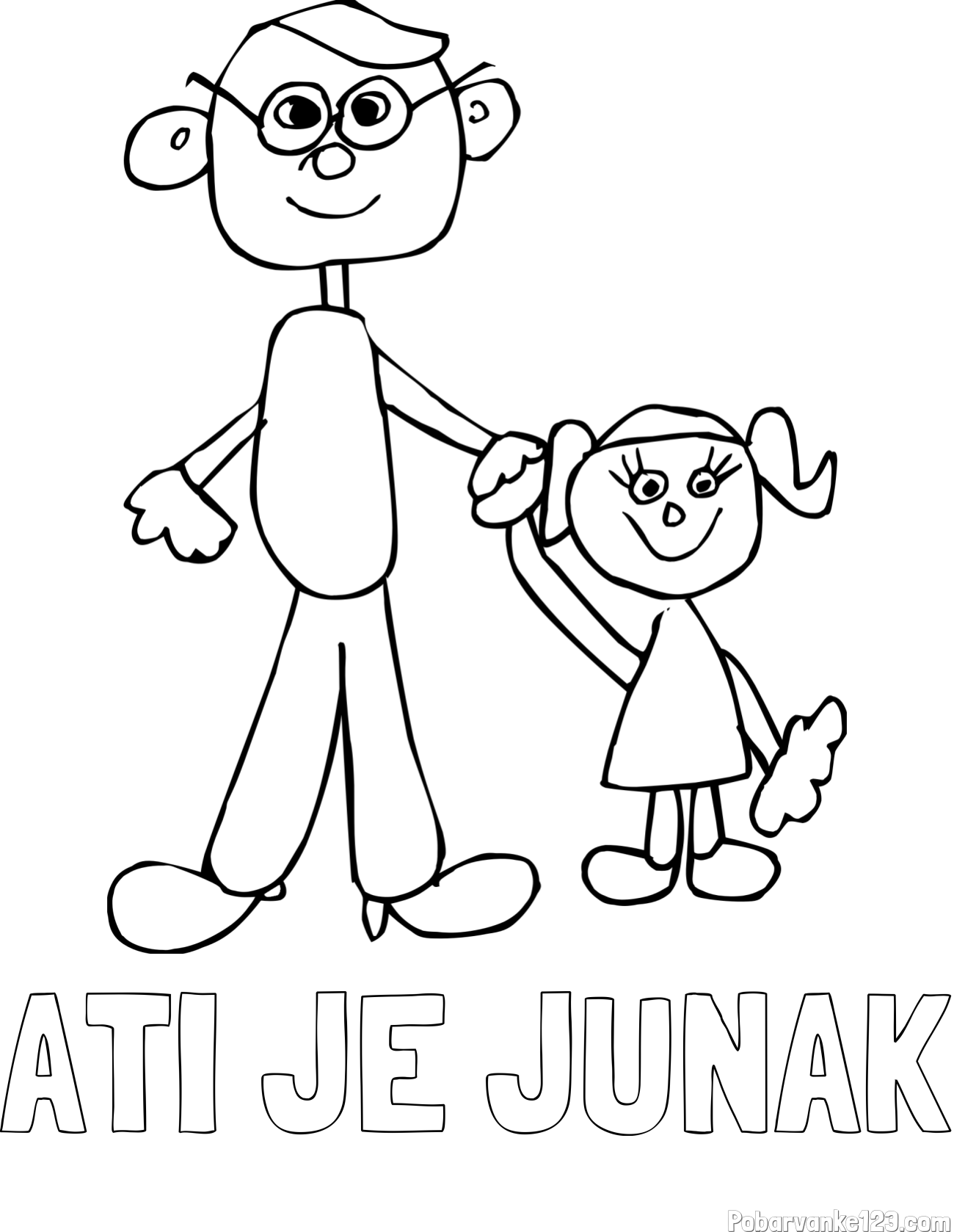 Pobarvanka imena ATI JE JUNAK in otroška pobarvanka očeta in hčerke