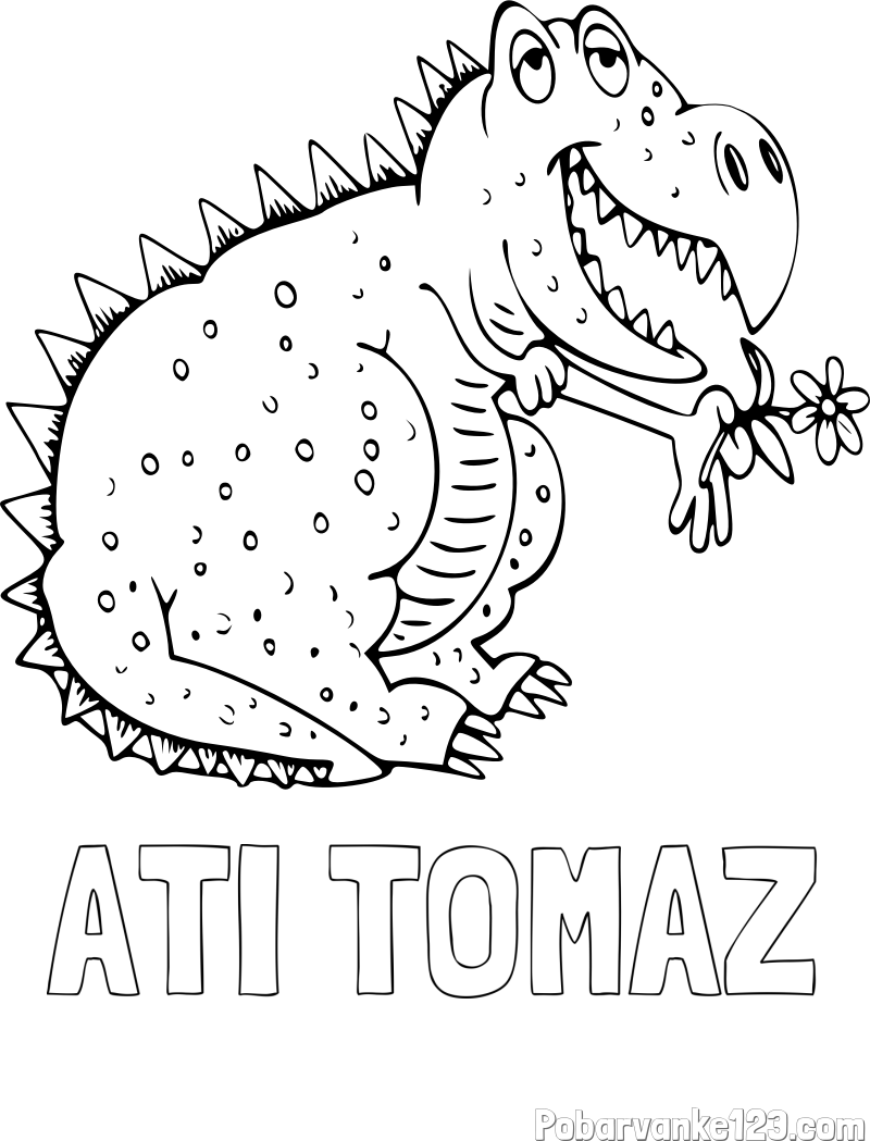 Pobarvanka imena ATI TOMAŽ in pobarvanka veselega dinozavra