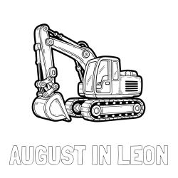 Online izdelana pobarvanka - Pobarvanka imena AUGUST IN LEON in pobarvanka velikega delovnega stroja - bagra