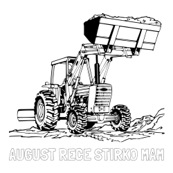 Online izdelana pobarvanka - Pobarvanka imena AUGUST REČE ŠTIRKO MAM in pobarvanka velikega traktorja med prenosom zemljine