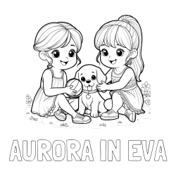 Online izdelana pobarvanka - Pobarvanka imena AURORA IN EVA in pobarvanka prijateljic s kužkom